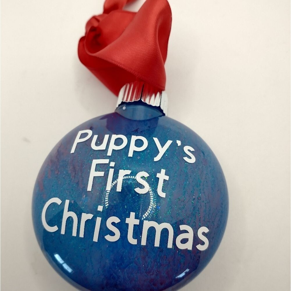 Handcrafted Puppy's First Christmas Ornament Plastic Bulb Pet Decor 3"